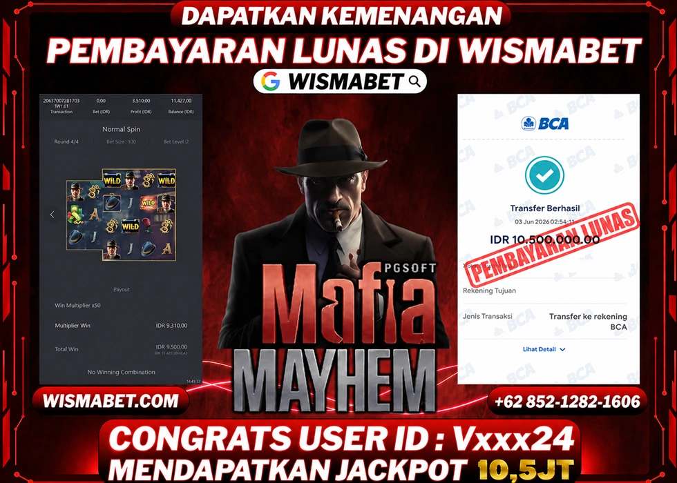 WISMABET - BUKTI KEMENANGAN Mafia Mayhem Rp10,500,000,- LUNAS